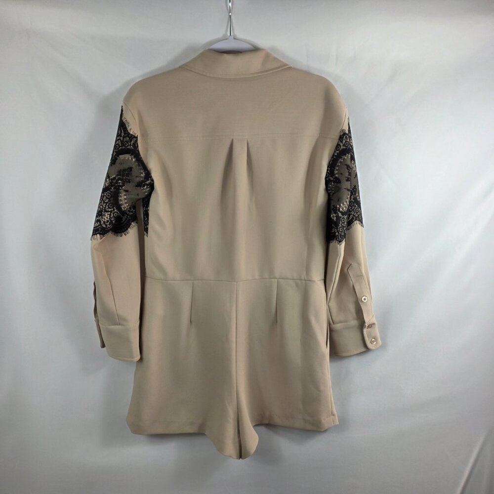 Anthropologie Long Sleeve Beige Playsuit Romper Women's Size Small Lace Accents - Picture 13 of 14